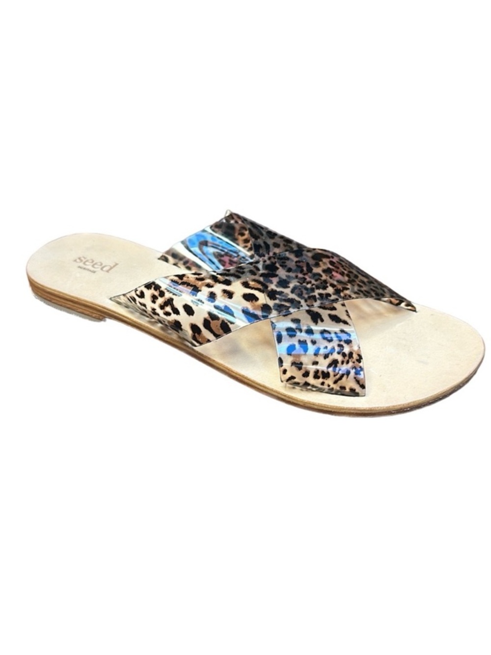 SEED Heritage Leopard Print Jelly and Leather Flat Slide Sandals Size EU40 US9.5